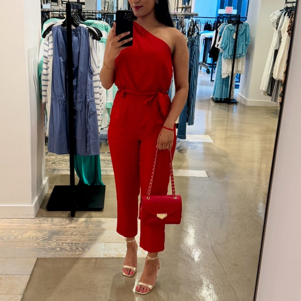 Express One-Shoulder Red Jumpsuit